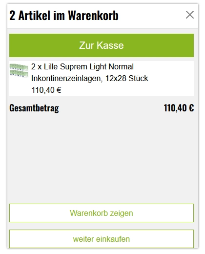 Vorschau Ihres Warenkorb