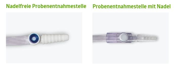 Ansicht der Probeentnahmestelle mit Nadel und ohne Nadel