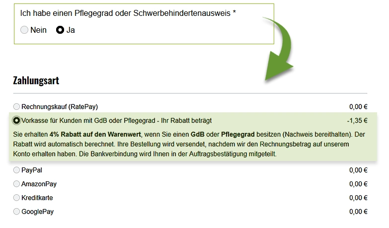 Rabatt für Pflegegrad oder GdB erhalten