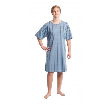 Pflegehemd suprima 4079, zum Binden, Halbarm 065 blau kariert | M/L