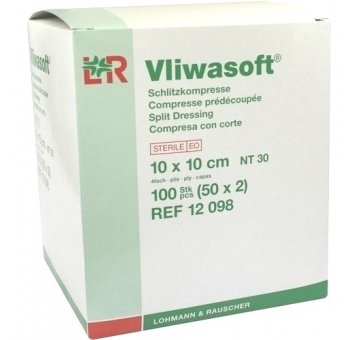 VLIWASOFT Schlitzkompressen 10 x 10 cm, steril, 4lagig 