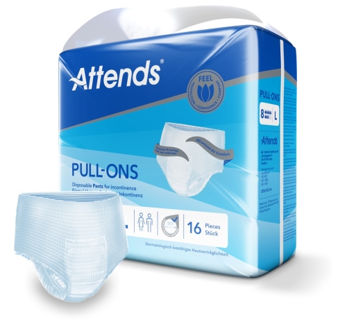Artikelbild des Artikels “Attends Pull-Ons 8 Windelpants, Größe L, 16 Stück Größe L für Hüftumfang 100-140 cm“