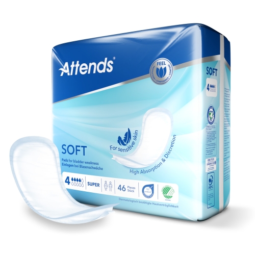 Artikelbild des Artikels “Inkontinenzeinlagen Attends Soft 4 Super, Großpackung 3x46 Stück “
